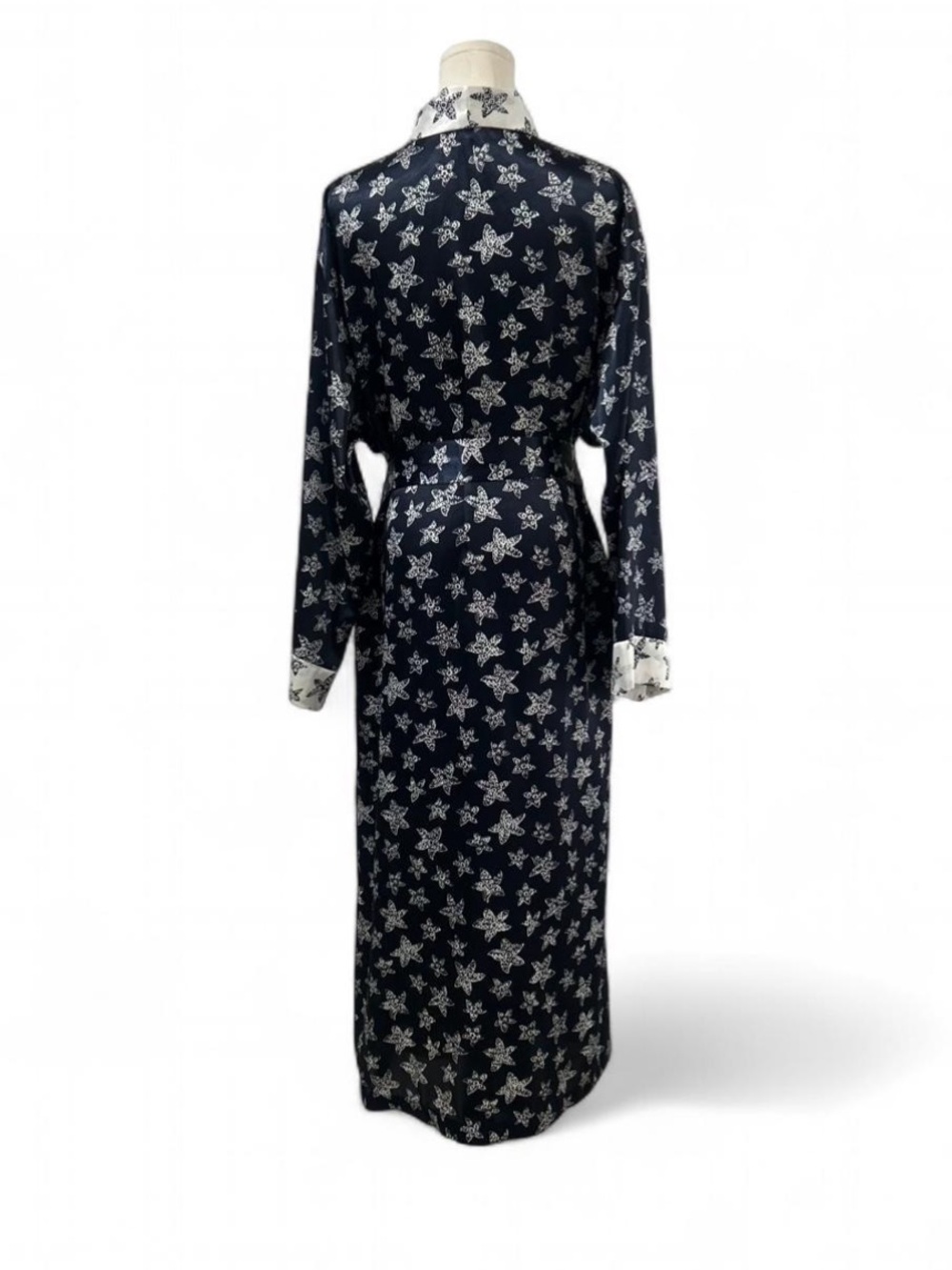 Coldwater Creek Satin Navy Blue Starfish Coastal Long Woman's Robe Size L/XL - Picture 3 of 7